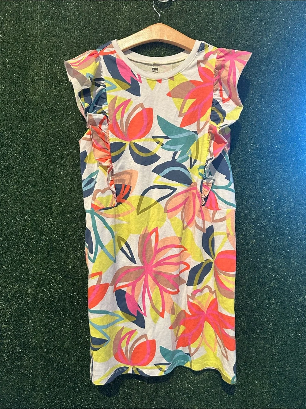 Tea Collection Painted Lotus Sleeveless Ruffle Dress
